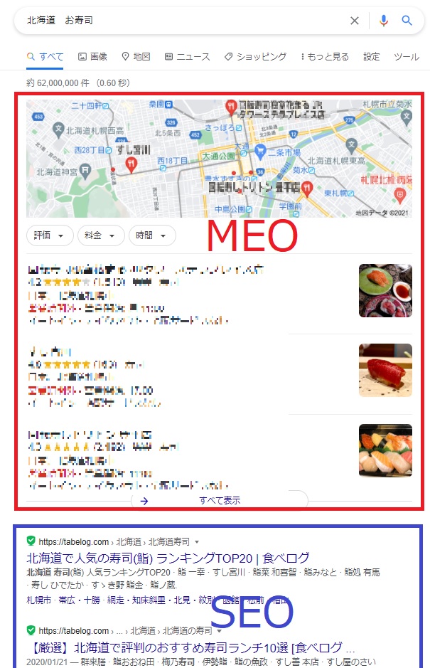 MEO上位表示の検索結果表示位置