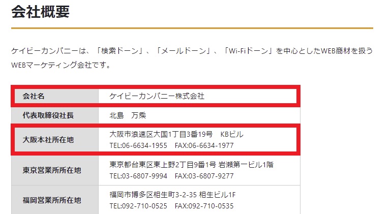 ケイビーカンパニーNAP情報
